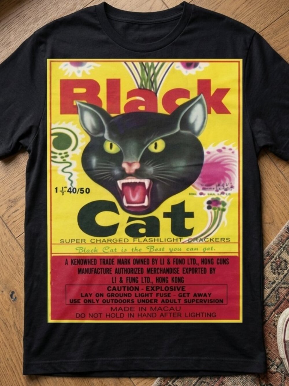 Vintage Black Cat Firecracker Graphic Tee Retro Halloween Y2K Shirt